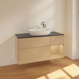 Тумба под раковину Villeroy & Boch Finion 120х50,1 см с подсветкой МДФ шпон дуба/стекло черное матовое F952PCPC