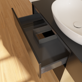 Тумба под раковину Villeroy & Boch Finion 120х50,1 см с подсветкой МДФ черный матовый лак/стекло черное матовое F952PCPD