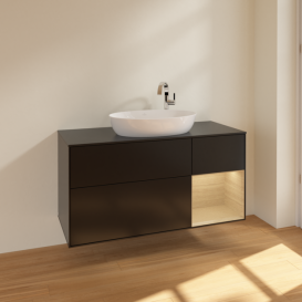 Тумба под раковину Villeroy & Boch Finion 120х50,1 см с подсветкой МДФ черный матовый лак/стекло черное матовое F952PCPD
