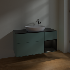 Тумба под раковину Villeroy & Boch Finion 120х50,1 см с подсветкой МДФ оливковый матовый лак/стекло черное матовое F952PDGM