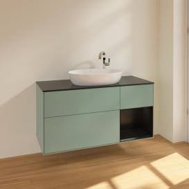 Тумба под раковину Villeroy & Boch Finion 120х50,1 см с подсветкой МДФ оливковый матовый лак/стекло черное матовое F952PDGM