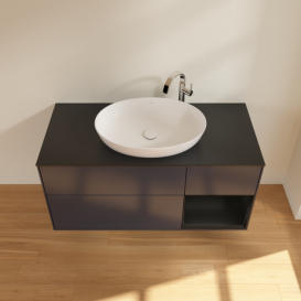 Тумба под раковину Villeroy & Boch Finion 120х50,1 см с подсветкой МДФ темно-синий матовый лак/стекло черное матовое F952PDHG