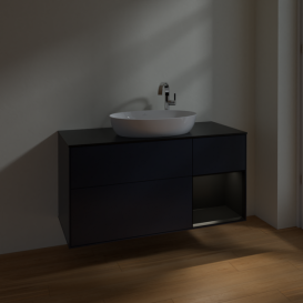 Тумба под раковину Villeroy & Boch Finion 120х50,1 см с подсветкой МДФ темно-синий матовый лак/стекло черное матовое F952PDHG