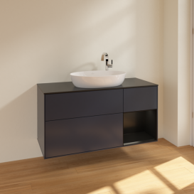 Тумба под раковину Villeroy & Boch Finion 120х50,1 см с подсветкой МДФ темно-синий матовый лак/стекло черное матовое F952PDHG
