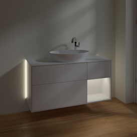Тумба под раковину Villeroy & Boch Finion 120х50,1 см с подсветкой МДФ глянцевый белый лак/стекло белое матовое G951GFGF