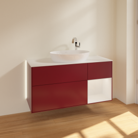 Тумба под раковину Villeroy & Boch Finion 120х50,1 см с подсветкой МДФ пион матовый лак/стекло белое матовое G951GFHB