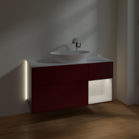 Тумба под раковину Villeroy & Boch Finion 120х50,1 см с подсветкой МДФ пион матовый лак/стекло белое матовое G951GFHB