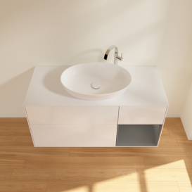 Тумба под раковину Villeroy & Boch Finion 120х50,1 см с подсветкой МДФ глянцевый белый лак/стекло белое матовое G951GKGF