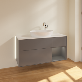 Тумба под раковину Villeroy & Boch Finion 120х50,1 см с подсветкой МДФ антрацит матовый лак/стекло белое матовое G951GKGK