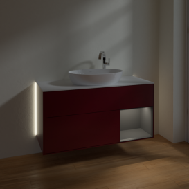 Тумба под раковину Villeroy & Boch Finion 120х50,1 см с подсветкой МДФ пион матовый лак/стекло белое матовое G951GKHB