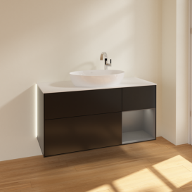 Тумба под раковину Villeroy & Boch Finion 120х50,1 см с подсветкой МДФ черный матовый лак/стекло белое матовое G951GKPD