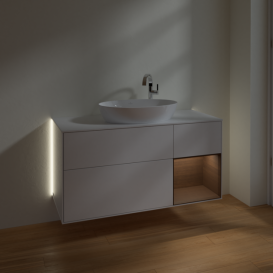 Тумба под раковину Villeroy & Boch Finion 120х50,1 см с подсветкой МДФ глянцевый белый лак/стекло белое матовое G951GNGF