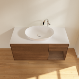 Тумба под раковину Villeroy & Boch Finion 120х50,1 см с подсветкой МДФ шпон грецкого ореха/стекло белое матовое G951GNGN