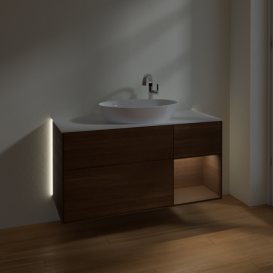 Тумба под раковину Villeroy & Boch Finion 120х50,1 см с подсветкой МДФ шпон грецкого ореха/стекло белое матовое G951GNGN