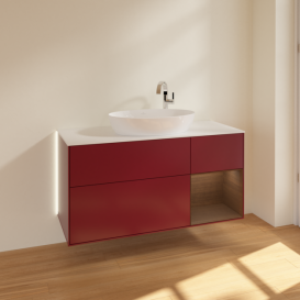 Тумба под раковину Villeroy & Boch Finion 120х50,1 см с подсветкой МДФ пион матовый лак/стекло белое матовое G951GNHB