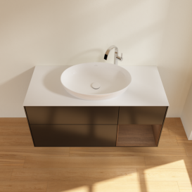 Тумба под раковину Villeroy & Boch Finion 120х50,1 см с подсветкой МДФ черный матовый лак/стекло белое матовое G951GNPD