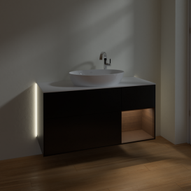 Тумба под раковину Villeroy & Boch Finion 120х50,1 см с подсветкой МДФ черный матовый лак/стекло белое матовое G951GNPD