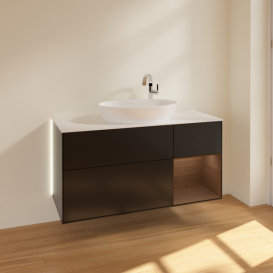 Тумба под раковину Villeroy & Boch Finion 120х50,1 см с подсветкой МДФ черный матовый лак/стекло белое матовое G951GNPD