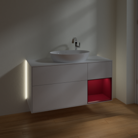 Тумба под раковину Villeroy & Boch Finion 120х50,1 см с подсветкой МДФ глянцевый белый лак/стекло белое матовое G951HBGF
