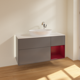 Тумба под раковину Villeroy & Boch Finion 120х50,1 см с подсветкой МДФ антрацит матовый лак/стекло белое матовое G951HBGK