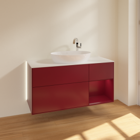 Тумба под раковину Villeroy & Boch Finion 120х50,1 см с подсветкой МДФ пион матовый лак/стекло белое матовое G951HBHB