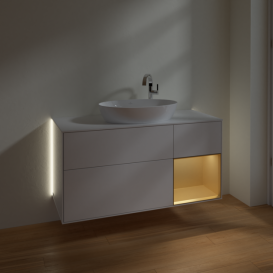 Тумба под раковину Villeroy & Boch Finion 120х50,1 см с подсветкой МДФ глянцевый белый лак/стекло белое матовое G951HFGF