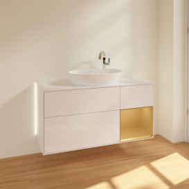 Тумба под раковину Villeroy & Boch Finion 120х50,1 см с подсветкой МДФ глянцевый белый лак/стекло белое матовое G951HFGF