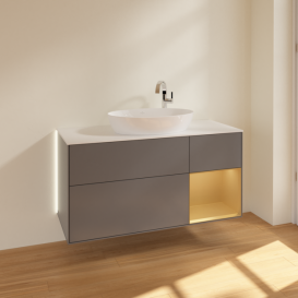 Тумба под раковину Villeroy & Boch Finion 120х50,1 см с подсветкой МДФ антрацит матовый лак/стекло белое матовое G951HFGK