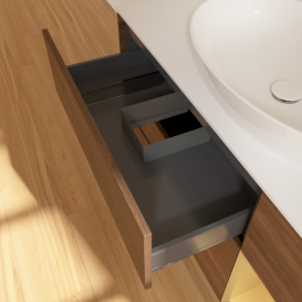 Тумба під раковину Villeroy & Boch Finion 120х50,1 см із підсвічуванням МДФ шпон волоського горіха/скло біле матове G951HFGN