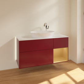 Тумба под раковину Villeroy & Boch Finion 120х50,1 см с подсветкой МДФ пион матовый лак/стекло белое матовое G951HFHB