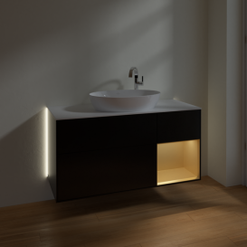 Тумба под раковину Villeroy & Boch Finion 120х50,1 см с подсветкой МДФ черный матовый лак/стекло белое матовое G951HFPD