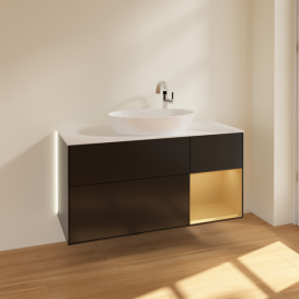 Тумба под раковину Villeroy & Boch Finion 120х50,1 см с подсветкой МДФ черный матовый лак/стекло белое матовое G951HFPD