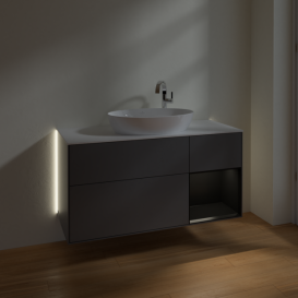 Тумба під раковину Villeroy & Boch Finion 120х50,1 см з підсвічуванням антрацит матовий лак/скло біле матове G951PDGK