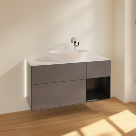 Тумба під раковину Villeroy & Boch Finion 120х50,1 см з підсвічуванням антрацит матовий лак/скло біле матове G951PDGK