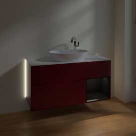 Тумба під раковину Villeroy & Boch Finion 120х50,1 см з підсвічуванням МДФ півонія матовий лак/скло біле матове G951PDHB