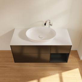 Тумба под раковину Villeroy & Boch Finion 120х50,1 см с подсветкой МДФ черный матовый лак/стекло белое матовое G951PDPD