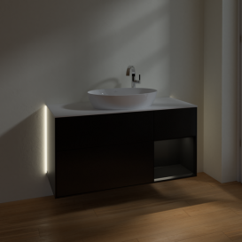 Тумба под раковину Villeroy & Boch Finion 120х50,1 см с подсветкой МДФ черный матовый лак/стекло белое матовое G951PDPD