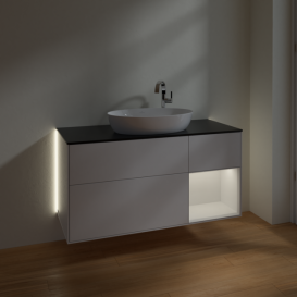 Тумба під раковину Villeroy & Boch Finion 120х50,1 см з підсвіткою МДФ білий глянцевий лак/скло чорне матове G952GFGF