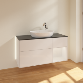 Тумба під раковину Villeroy & Boch Finion 120х50,1 см з підсвіткою МДФ білий глянцевий лак/скло чорне матове G952GFGF