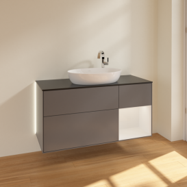 Тумба під раковину Villeroy & Boch Finion 120х50,1 см з підсвічуванням антрацит матовий лак/скло чорне матове G952GFGK