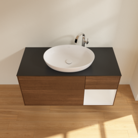 Тумба під раковину Villeroy & Boch Finion 120х50,1 см з підсвічуванням МДФ шпон волоського горіха/скло чорне матове G952GFGN