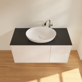 Тумба под раковину Villeroy & Boch Finion 120х50,1 см с подсветкой МДФ белый матовый лак/стекло черное матовое G952GFMT