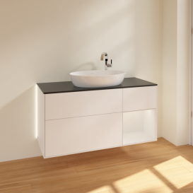 Тумба под раковину Villeroy & Boch Finion 120х50,1 см с подсветкой МДФ белый матовый лак/стекло черное матовое G952GFMT