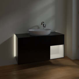 Тумба под раковину Villeroy & Boch Finion 120х50,1 см с подсветкой МДФ черный матовый лак/стекло черное матовое G952GFPD