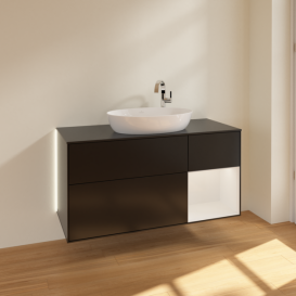 Тумба под раковину Villeroy & Boch Finion 120х50,1 см с подсветкой МДФ черный матовый лак/стекло черное матовое G952GFPD