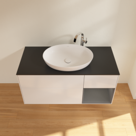 Тумба под раковину Villeroy & Boch Finion 120х50,1 см с подсветкой МДФ глянцевый белый лак/стекло черное матовое G952GKGF