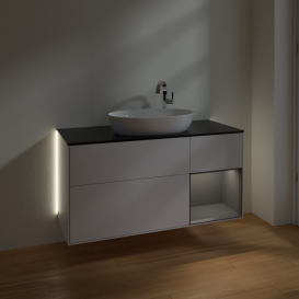 Тумба под раковину Villeroy & Boch Finion 120х50,1 см с подсветкой МДФ глянцевый белый лак/стекло черное матовое G952GKGF
