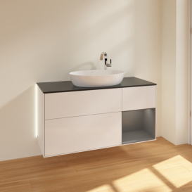 Тумба под раковину Villeroy & Boch Finion 120х50,1 см с подсветкой МДФ глянцевый белый лак/стекло черное матовое G952GKGF