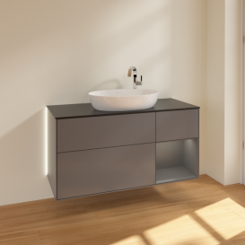 Тумба под раковину Villeroy & Boch Finion 120х50,1 см с подсветкой МДФ антрацит матовый лак/стекло черное матовое G952GKGK