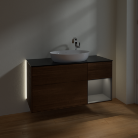 Тумба под раковину Villeroy & Boch Finion 120х50,1 см с подсветкой МДФ шпон грецкого ореха/стекло черное матовое G952GKGN